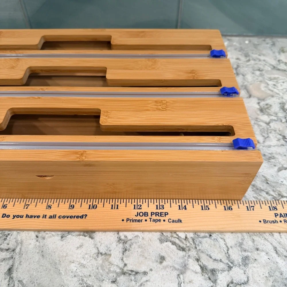 Pinnory Bamboo Foil Parchment Plastic Wrap Organizer 3 Slot Cutter XL 15